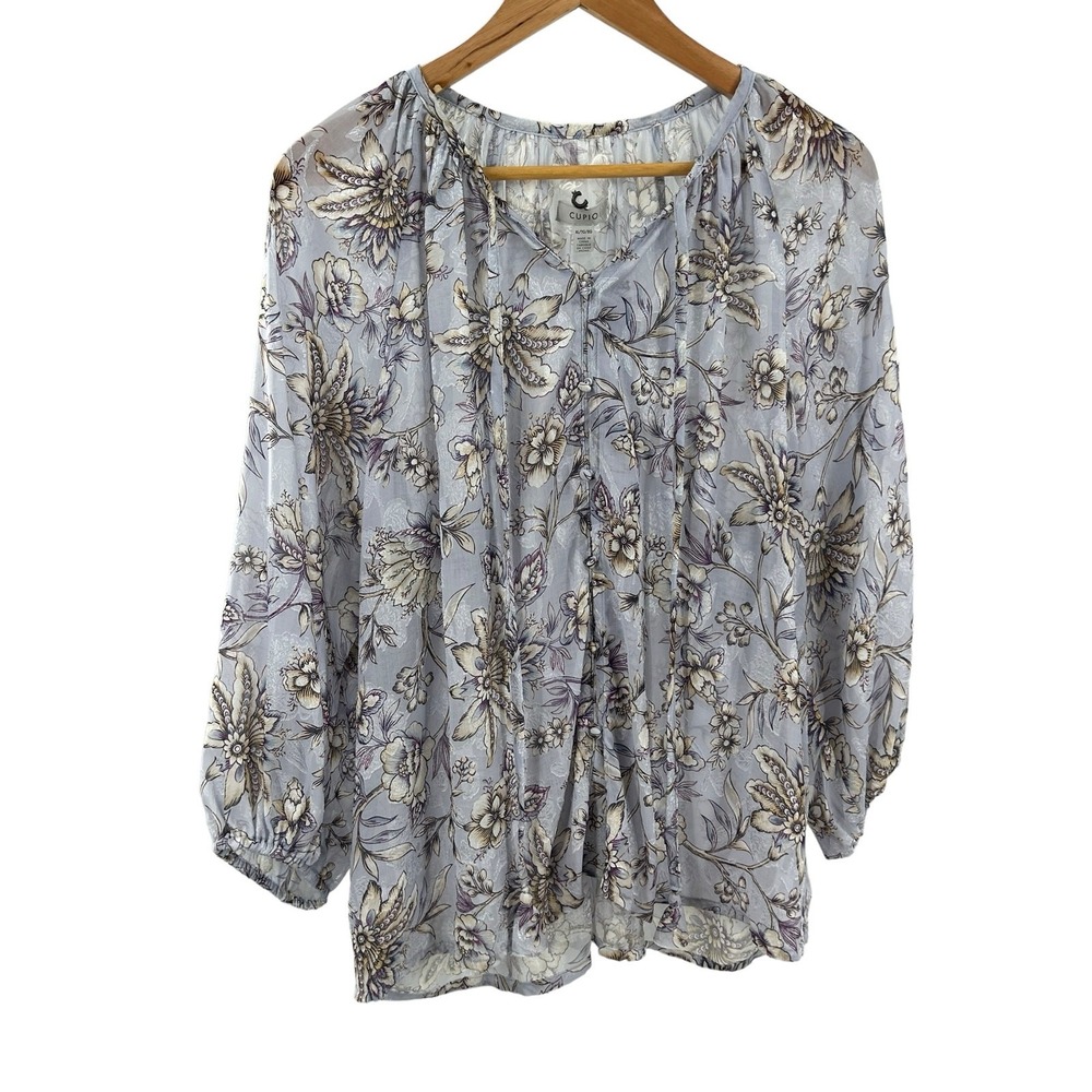 Cupio Womens‎ Puff Short Sleeve Blue Tye Dye Top Size X-Large - Picture 2 of 14
